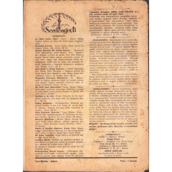 Serdengeçti dergisi 31. sayı, 30 Aralık 1959, Mehmet Akif ve torununa ait kapak görseliyle, 20x28 cm, yıpranmış haliyle