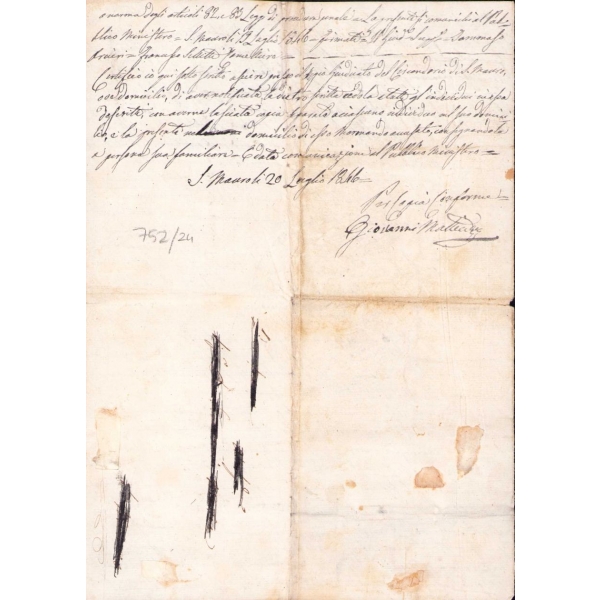 1846 tarihli İtalyanca(?) metin, 19x27 cm, su almış ve hafif yıpranmış haliyle
