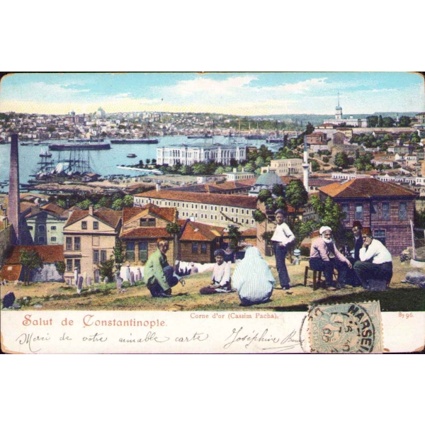 Kasımpaşa-Haliç/Constantinople, postadan geçmiş, köşeleri hafif soyulmuş haliyle