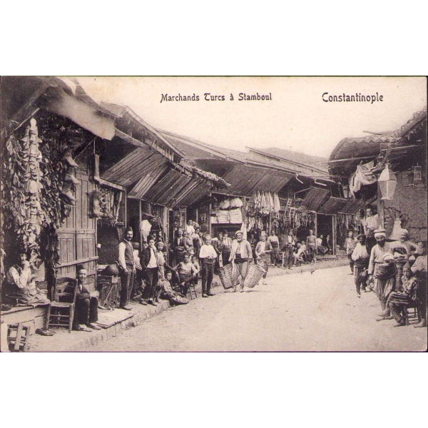 Meslek kartpostalı: İstanbul esnafı, Constantinople, ed. Au bon Marche-Pera, arkası yazılı