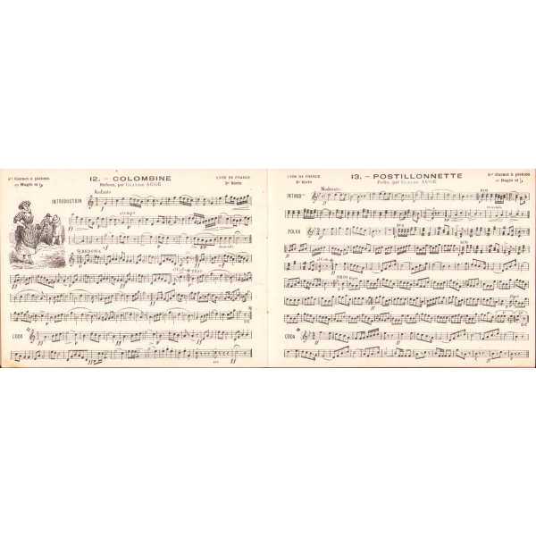 İki adet Fransızca nota derlemesi, Paris baskı, 13x17 cm,