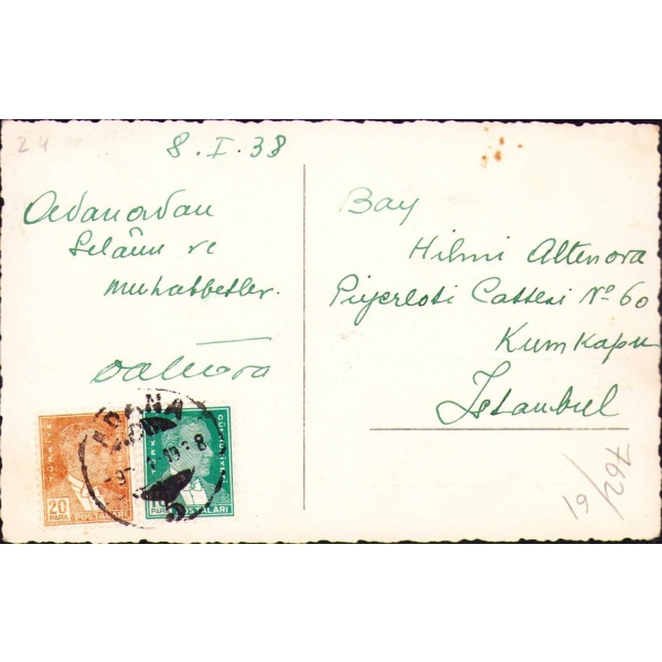 Adana genel görünümü, 1938 tarihli, postadan geçmiş