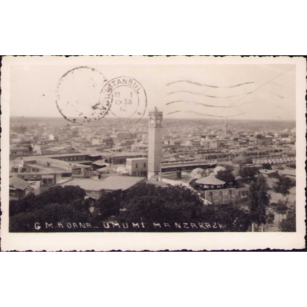 Adana genel görünümü, 1938 tarihli, postadan geçmiş