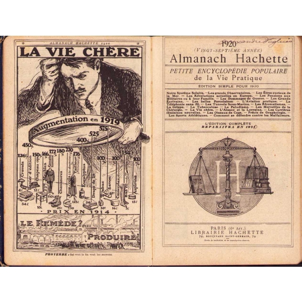 Fransızca Almanach Hachette-Petite Encyclopedie Populaire (1902, 1920, 1921 yılları), Paris, 432+416+468 s., 13x19 cm, ciltleri yıpranmış haliyle