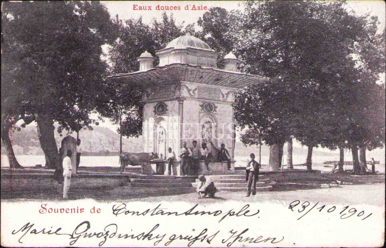 Küçüksu/Mihrişah Çeşmesi, ed. Max Fruchtermann, Constantinople, 1901 tarihli ve postadan geçmiş