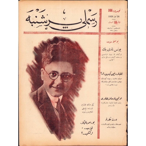 Osmanlıca Resimli Perşenbe'nin 166. sayısı, 26 Temmuz 1928, 27x36 cm, kapak sayfası ayrık haliyle