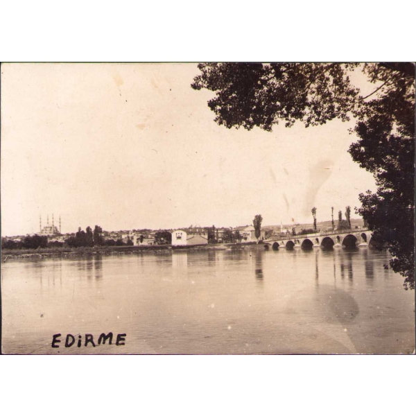 Edirne Meriç Nehri manzarası, Osmanlıca açıklamalı ve 1929 tarihli, 7x11 cm