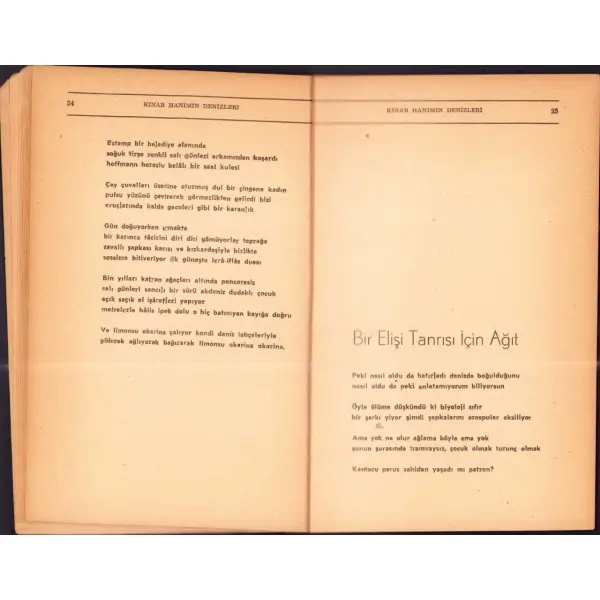 KINAR HANIMIN DENİZLERİ, Ece Ayhan, 1959, Açık Oturum yayınları, 44 + sayfa, 14 X 20 cm…