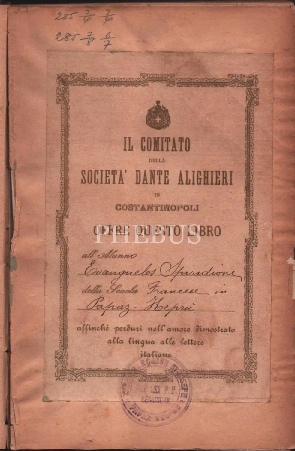 Societa Dante Alighieri Comitato Di Constantinopoli 1902