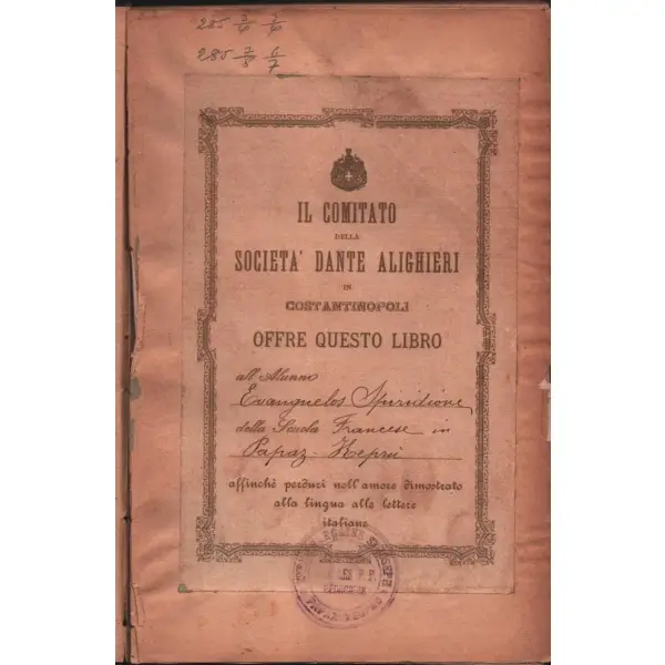 Societa Dante Alighieri Comitato Di Constantinopoli 1902