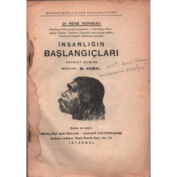 İNSANLIĞIN BAŞLANGIÇLARI, Dr. Rene Verneau, Reklam Matbaası