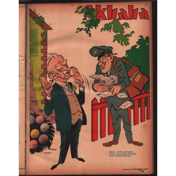 Mizah gazetesi AKBABA´nın 1965-1966 yılında yayımlanmış ilk 52 sayısı (2 cilt halinde), 25x34 cm