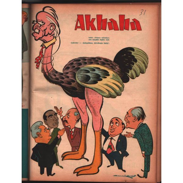 Mizah gazetesi AKBABA´nın 1965-1966 yılında yayımlanmış ilk 52 sayısı (2 cilt halinde), 25x34 cm