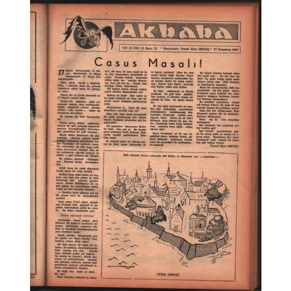 Mizah gazetesi AKBABA´nın 1965-1966 yılında yayımlanmış ilk 52 sayısı (2 cilt halinde), 25x34 cm