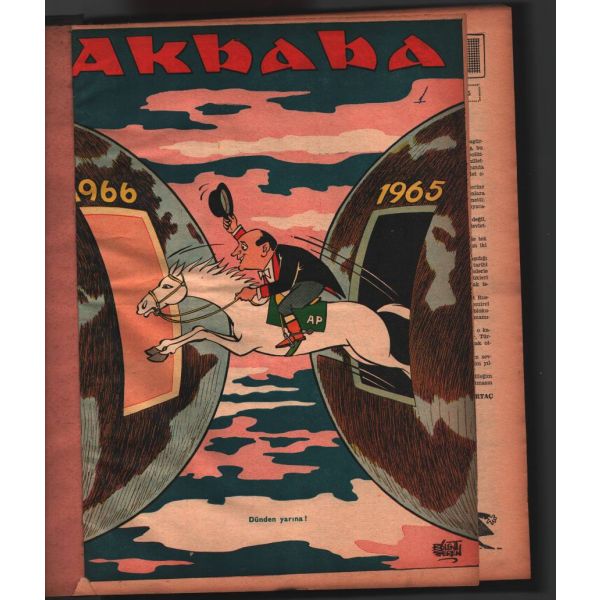 Mizah gazetesi AKBABA´nın 1965-1966 yılında yayımlanmış ilk 52 sayısı (2 cilt halinde), 25x34 cm