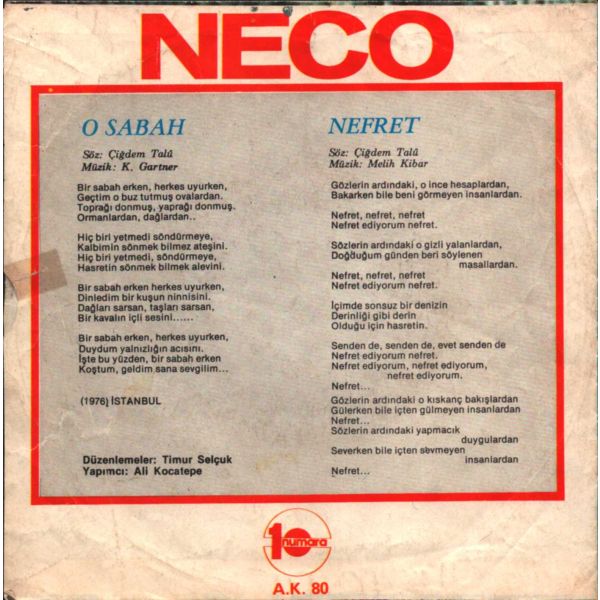 NECO (1976 Sopot Festivali İkincisi) - O Sabah / Nefret