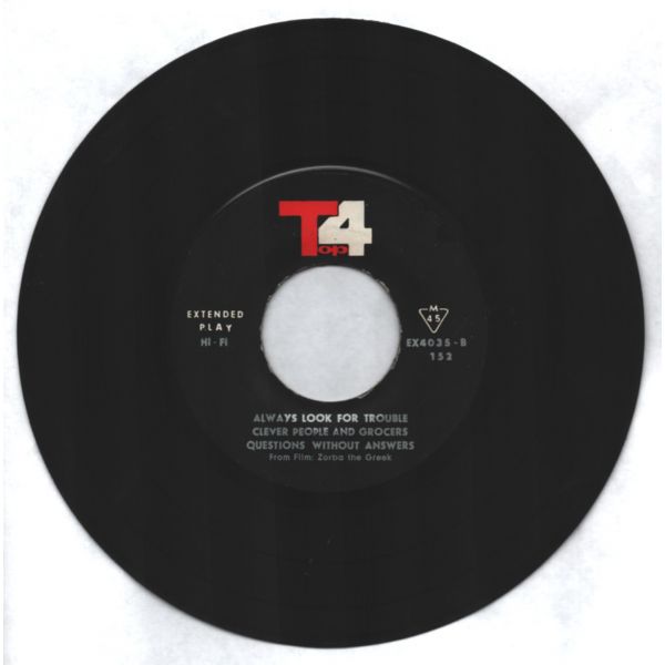 ZORBA THE GREEK - Theme From Zorba The Greek / Zorba´s Dance / Always Look For Trouble / Clever People And Grocers / Questions Without Answers (Sıradışı Kapağı İle İran T4 Basımı)