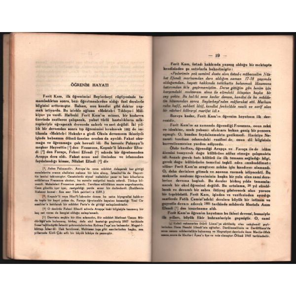 Agâh Sırrı Levend´den ithaflı ve imzalı PROFESÖR FERİT KAM (Hayatı ve Eserleri), Bürhaneddin Erenler Matbaası, İstanbul - 1946, 160 sayfa, 15x22 cm