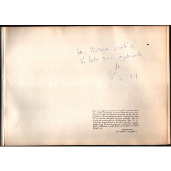 Bedri Baykam´dan Kültür ve Turizm Bakanı Mükerrem Taşçıoğlu´ya ithaflı ve imzalı BEDRİ BAYKAM (80´li Yıllar), Galeri Baraz, 1984, 48 sayfa, 33x23 cm