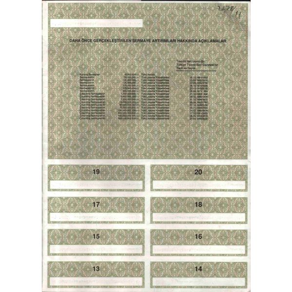 Çukurova Elektrik A.Ş.´ye ait hisse senedi, 29x42 cm