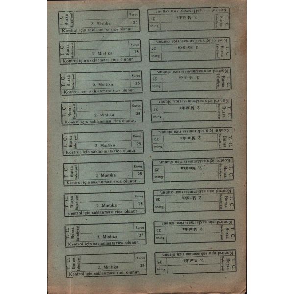 Bursa için biletler (4 sayfa), 17x25 cm