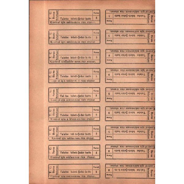 Bursa için biletler (4 sayfa), 17x25 cm