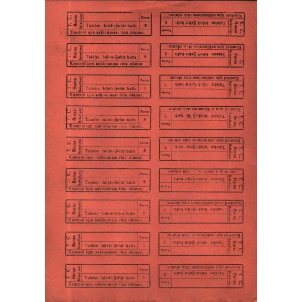 Bursa için biletler (4 sayfa), 17x25 cm