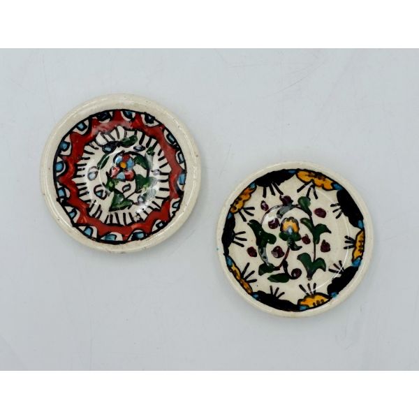 İki adet el boyama mini porselen tabak, çap: 8 cm