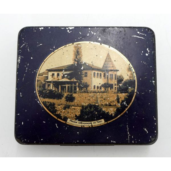 Türkiye Tütünleri İnhisar İdaresi´nden Atatürk ve Gazi Köşkü görselli teneke GAZİ sigarası kutusu, 9x7x2 cm